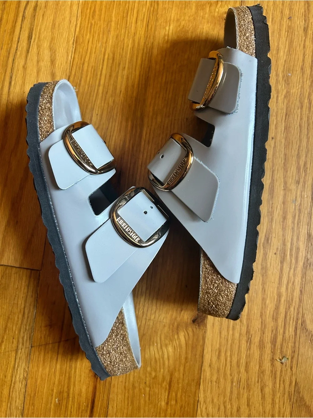 Birkenstock Arizona Big Buckle High Shine Stone Coin Leather Sandals EU 38 GRAY